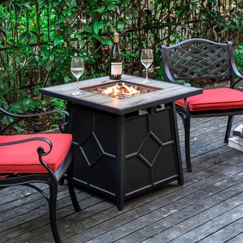Nuu Garden 50000 BTU Ceramic tabletop Square Propane Fire Pit Set