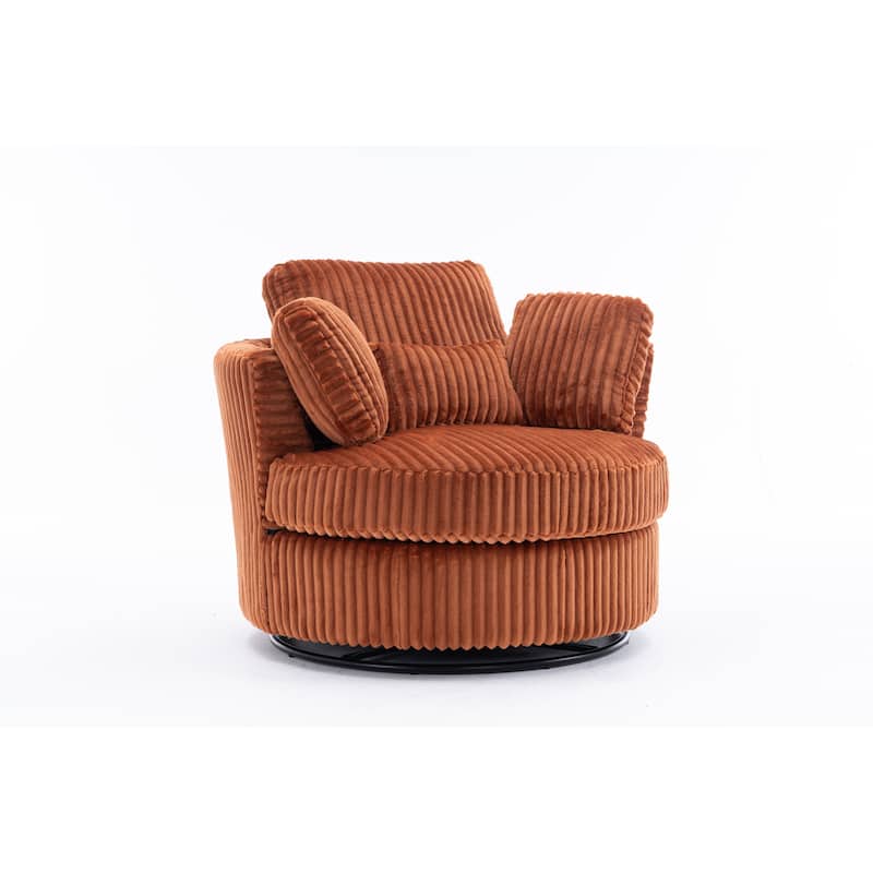 Oversized 360 Degreed Swivel Accent Chair Modern Soft Plush Corduroy Round Barrel Chair for Living Room Bedroom with Pillows