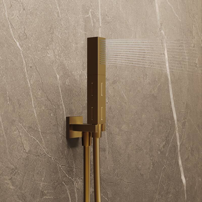 GRANDJOY Thermostatic LED Rain and Waterfall Shower System with Handheld, Built-In Music Function