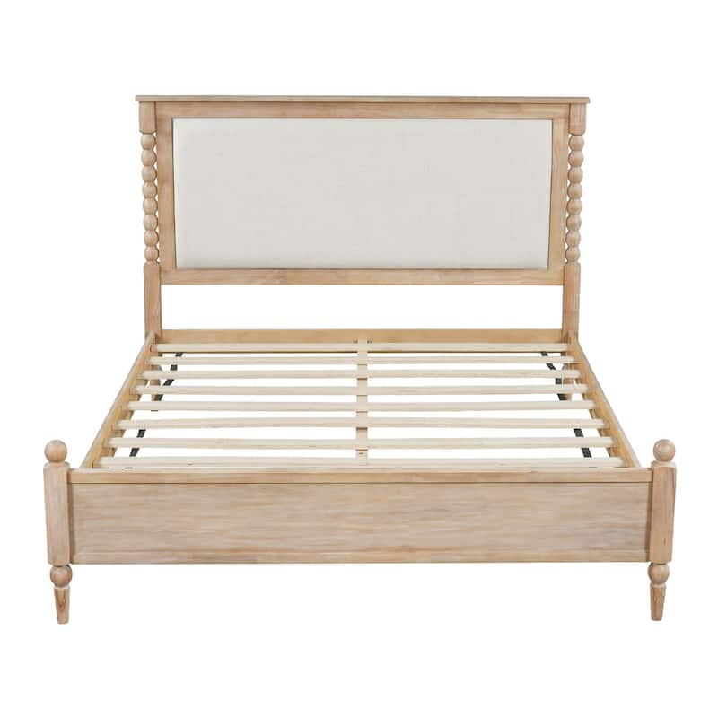 Christopher Knight Home - Traditional Wooden Platform Bed with Upholstered Headboard and Spindle Accent Design