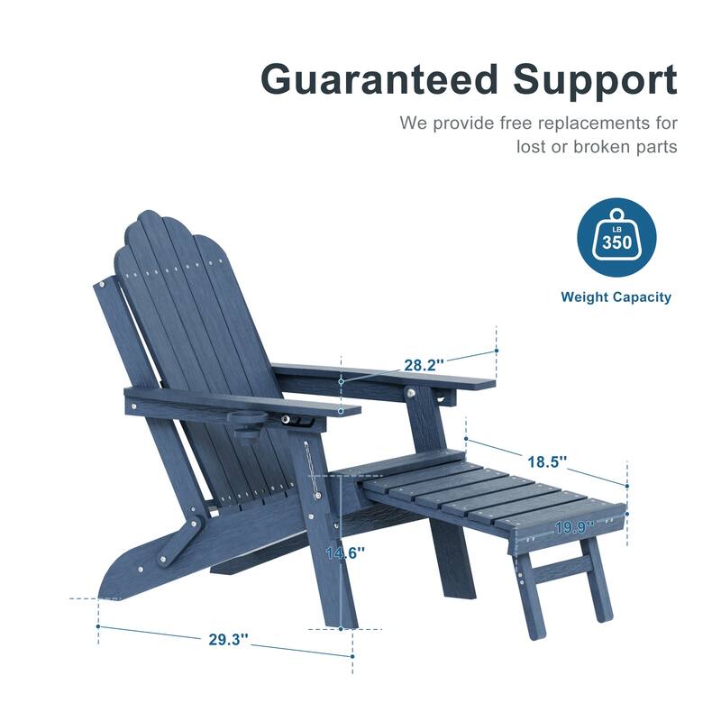 3-Position Adjustable Folding Adirondack Chair W/ Ottoman for Outdoor