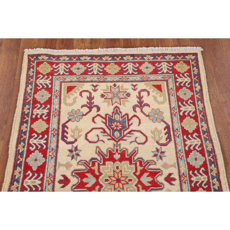 Kazak Accent Rug Hand-Knotted Oriental Beige / Ivory Wool Carpet - 2'9" x 3'10"