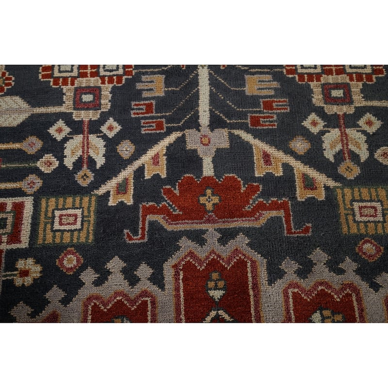 Blue Geometric Heriz Serapi Indian Area Rug Handmade Wool Carpet - 8'0"x 9'9"