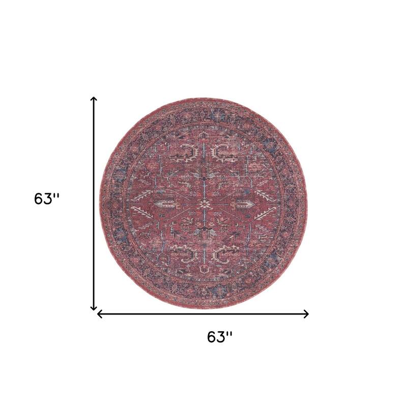 Power Loomed Distressed Geometric Floral Traditional Durable Area Rug - 63' X '63' X '0.28