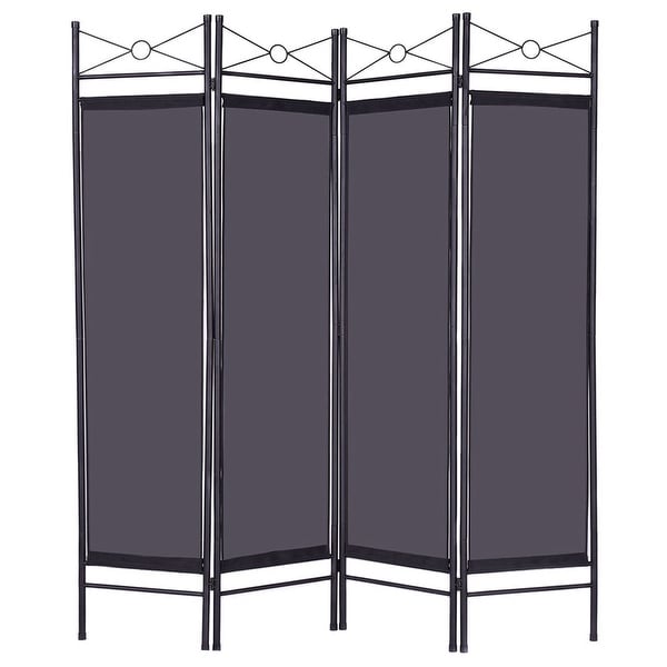 Costway Black 4 Panel Room Divider Privacy Screen Home Office Fabric Metal Frame