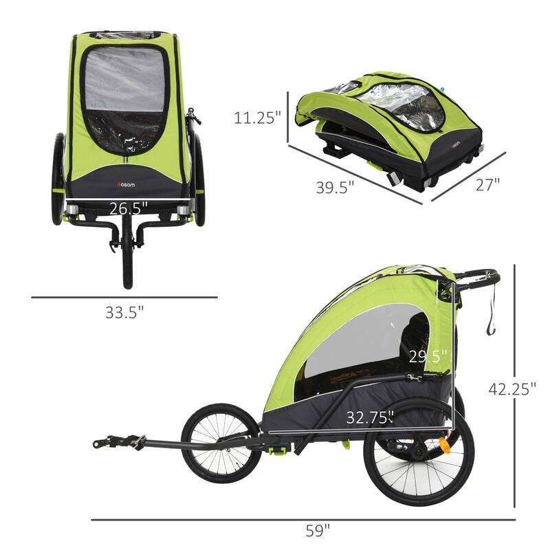 Aosom 3-in-1 Folding Child Bike Trailer Jogging & Baby Stroller with Shock Absorbing Frame & Adjustable Handlebar