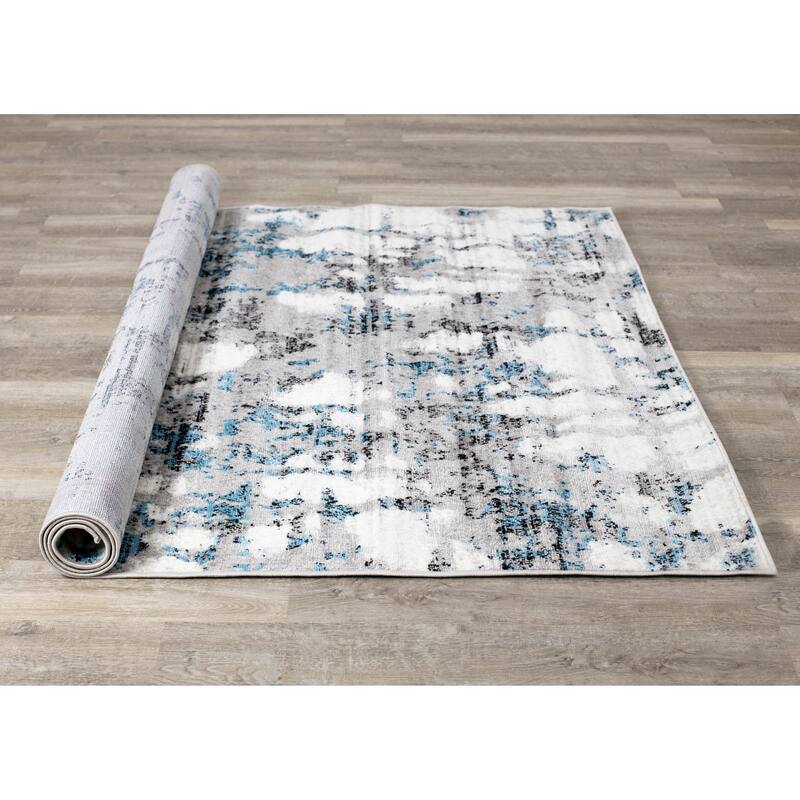 Madrid Collection - Grey Distressed Blue Spackle Rug