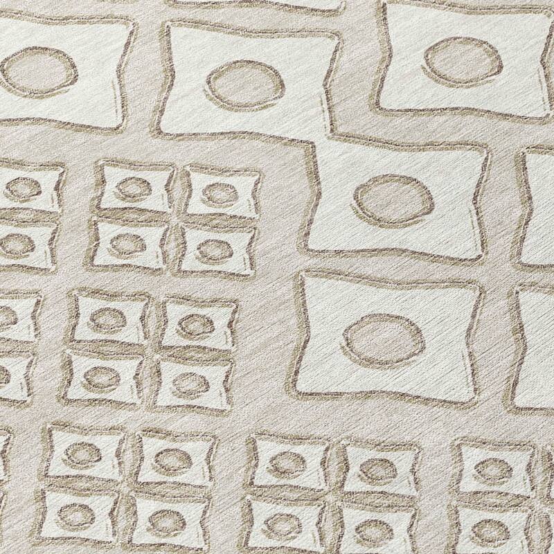 Beige And Ivory Geometric Washable Indoor Outdoor Area Rug - 3' x 5'