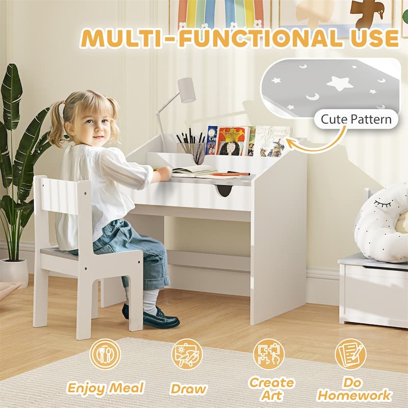 Kids Desk and Chair Set MDF with Storage Ergonomic Design for Ages 3 to 8 - 27.2" L x 19.7" W x 29.5" H