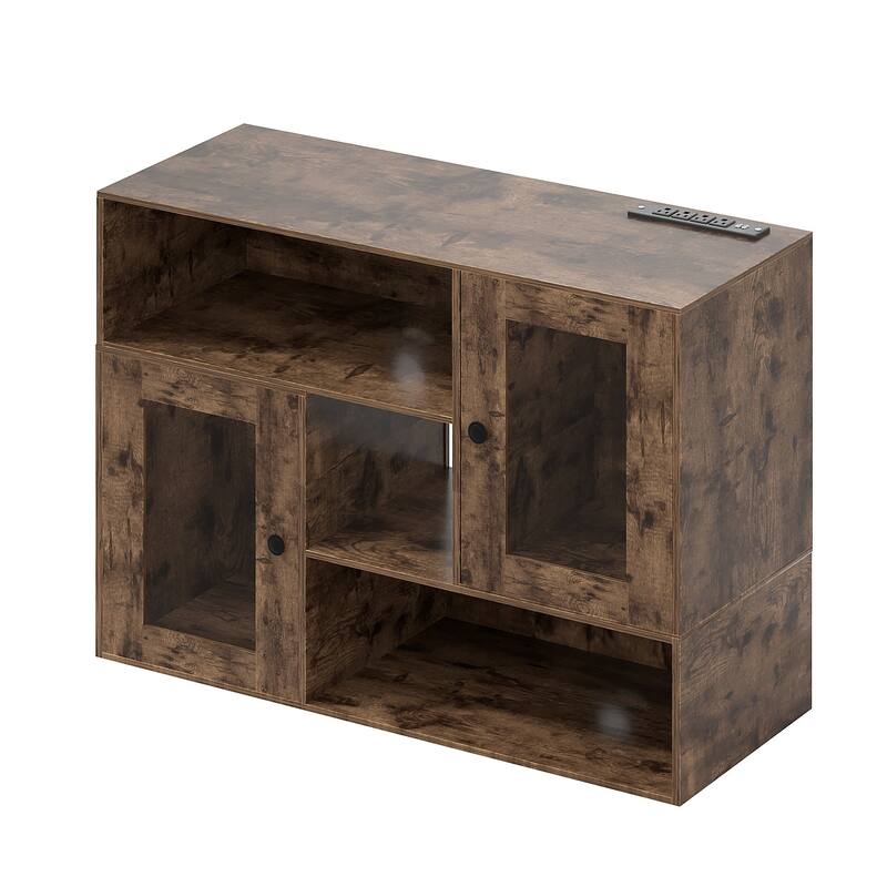 VECELO TV Stand with LED Lights & Power Outlets, Storage Shelves - 55 inches