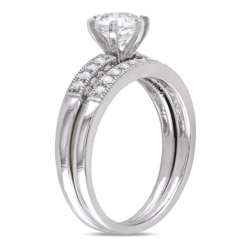 Miadora 10k Gold Created White Sapphire and 1/3ct TDW Diamond Bridal Ring Set (H-I, I2-I3)