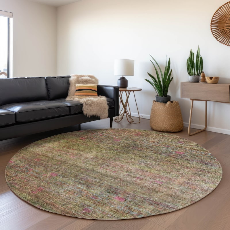 Machine Washable Indoor/ Outdoor Ombre Solid Chantille Rug - Cactus - 8' x 8'
