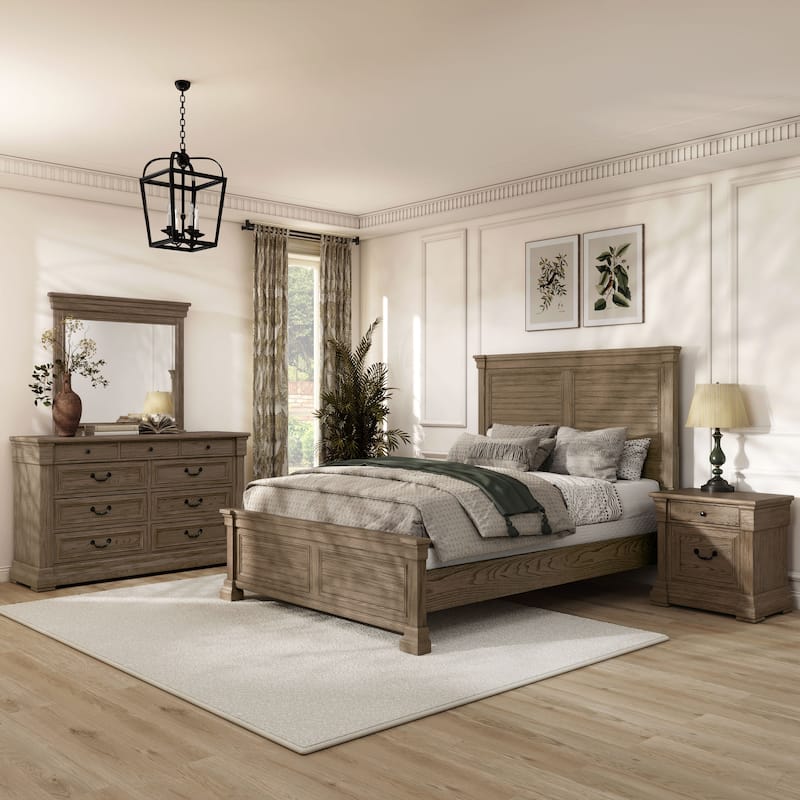 Furniture of America Wacine 4-Piece Weathered Grey Wood Panel Bedroom Set - Queen