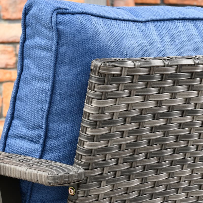 OVIOS Outdoor 3-piece Wicker Sectional Sofa Set With Ottoman Steel Frame