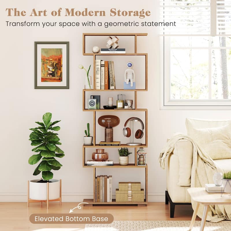 Gymax 2PCS 6-tier Storage Bookshelf Tall Display Shelf w/