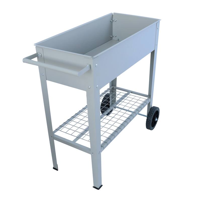 Mobile Metal Raised Garden Bed Cart,Elevated Tall Planter Box w/Wheels