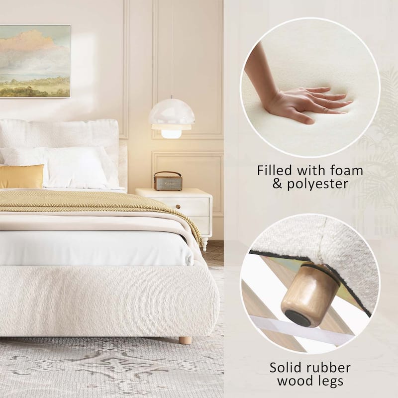Charming Upholstered Platform Bed with Removable Pillows and Stylish Headboard