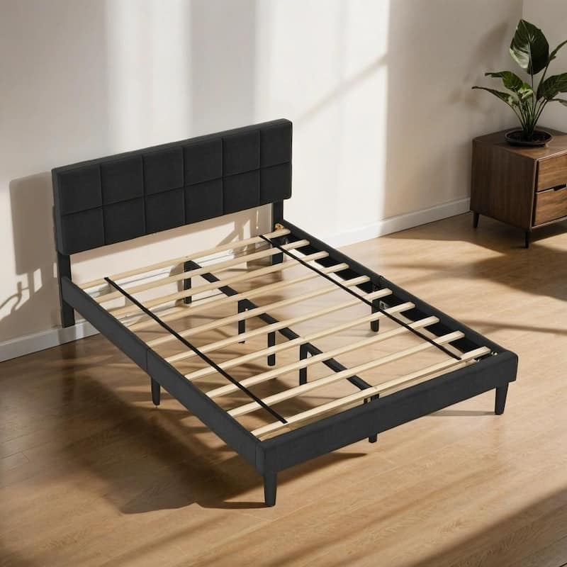 Wood Rustic Style Platform Bed with Headboard - Black