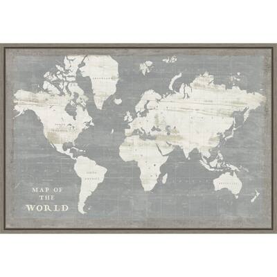 Slate World Map by Sue Schlabach Framed Canvas Art