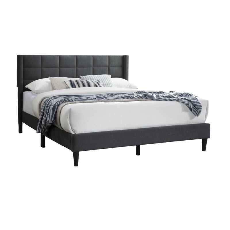 Elegant Modern Charcoal Brushed Linen 1pc Queen Size Bed Upholstered Box Design Headboard Bedframe - Charcoal