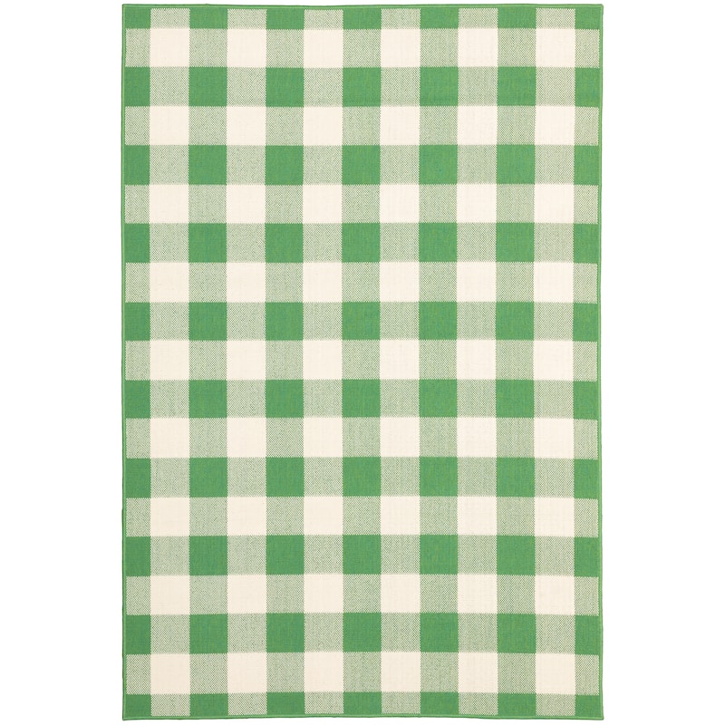 Meyzieu Green Ivory Geometric Outdoor Casual Area Rug