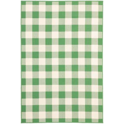 Meyzieu Green Ivory Geometric Outdoor Casual Area Rug