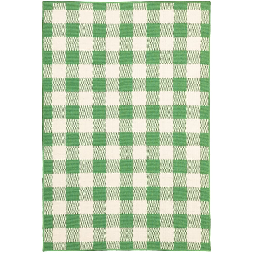 Meyzieu Green Ivory Geometric Outdoor Casual Area Rug