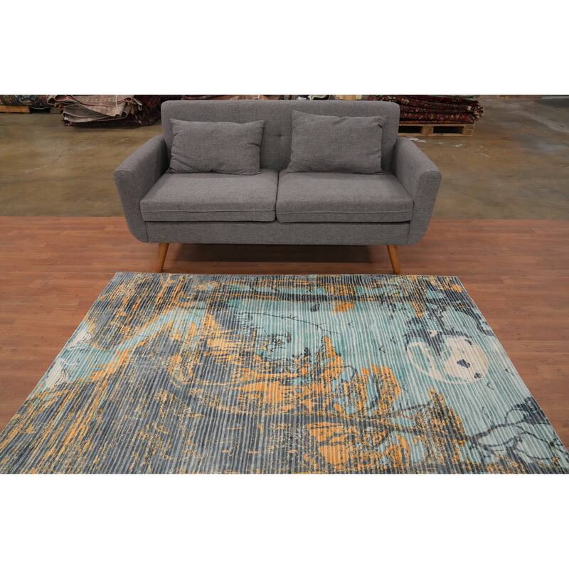 Hand Knotted Oriental Viscose Silk Carpet Modern Pictorial Multi-Colored Abstract Area Rug - 6' 6'' X 4' 5''