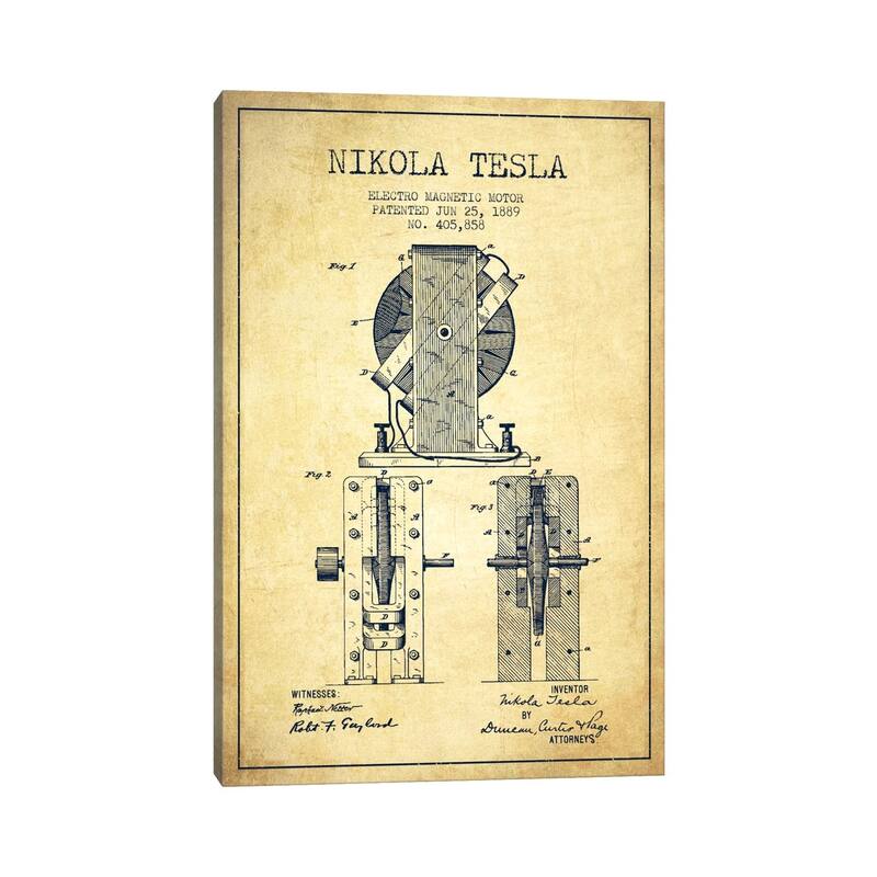 iCanvas "Electro Motor Vintage Patent Blueprint" by Aged Pixel Canvas Print
