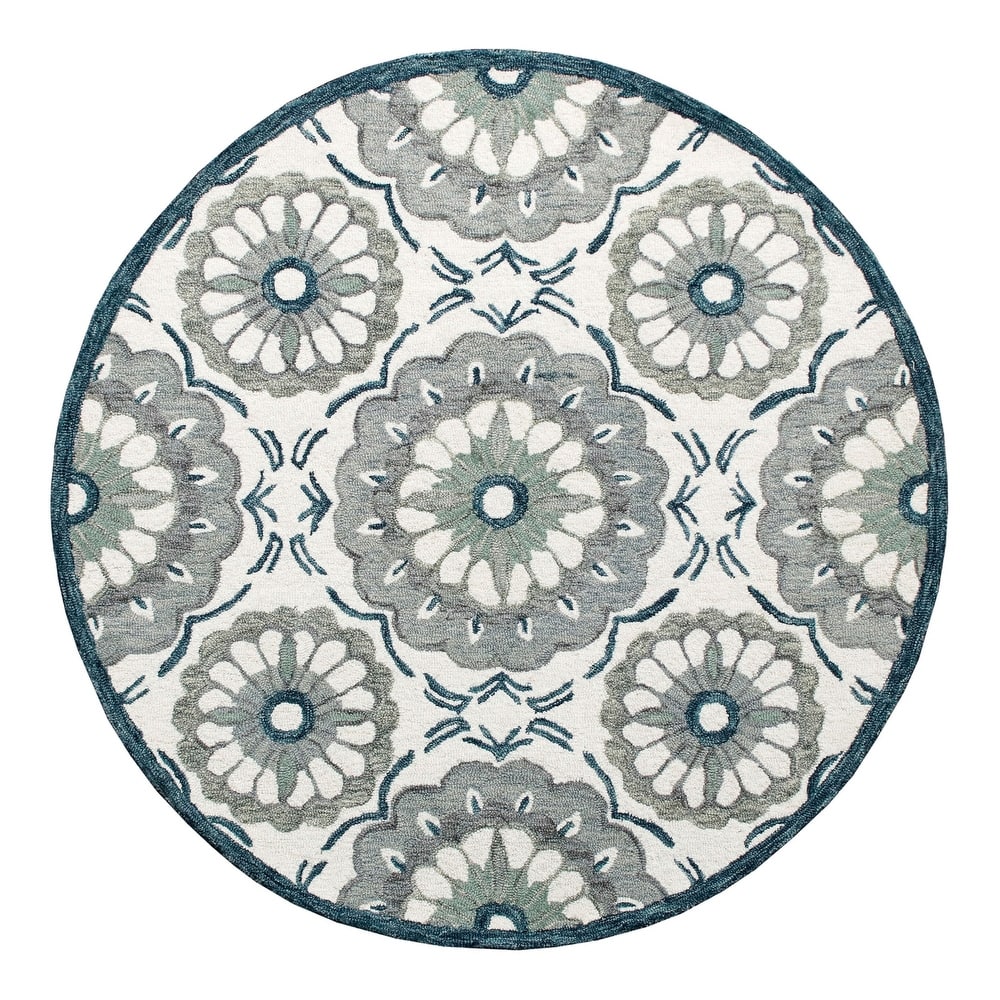 Sevita Ivory/Grey Suzani Round Area Rug