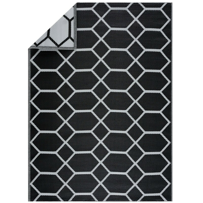 Miami Design 100% Eco-friendly Lightweight Plastic Outdoor Mat/Rug - 6'x9' - Black&White
