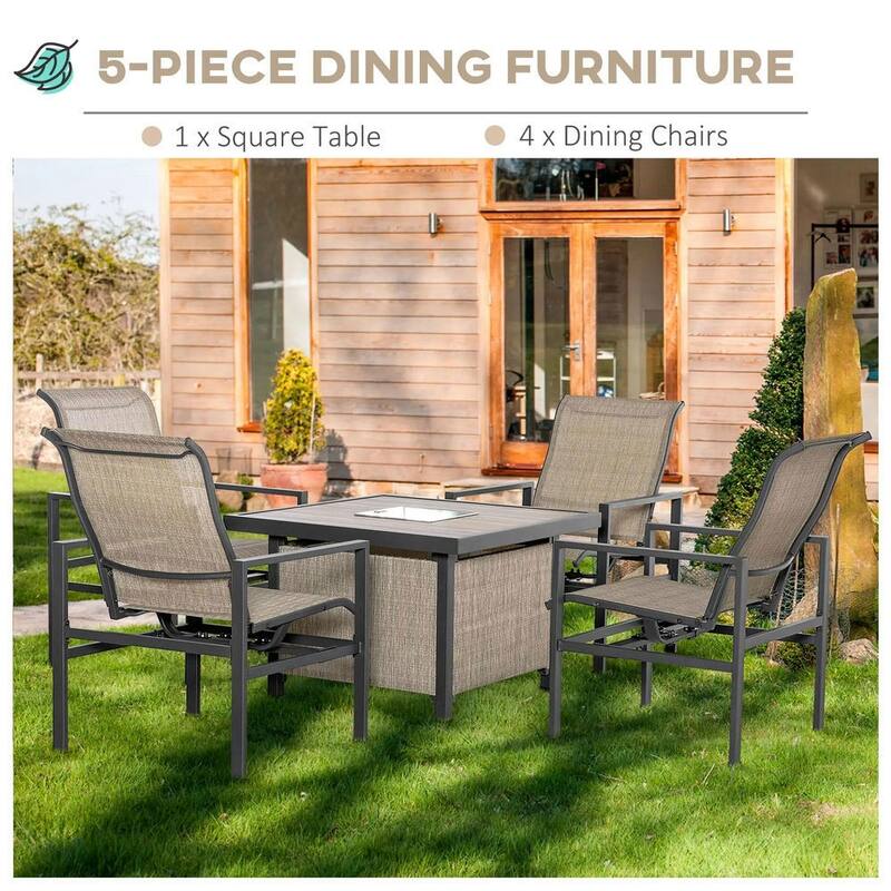 5-Piece Outdoor Dining Set, Chill Compartment, 4 Rocking Chairs