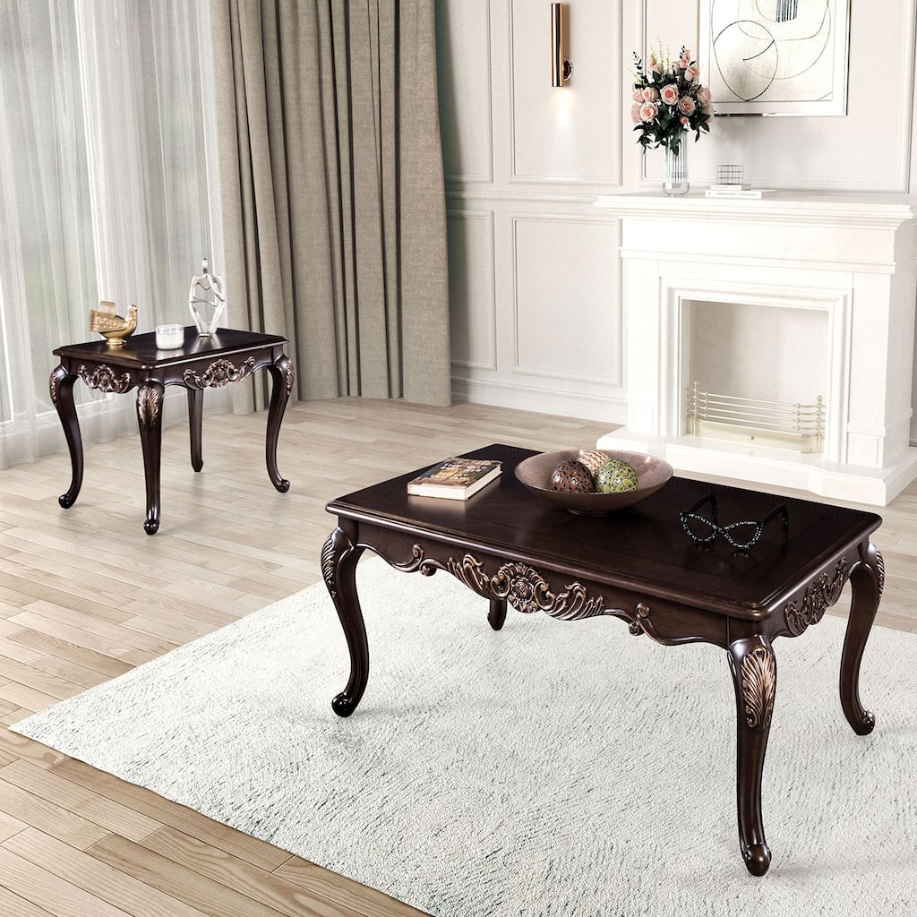 Furniture of America Porta Traditional 2-Piece Dark Cherry Wood Accent Table Set