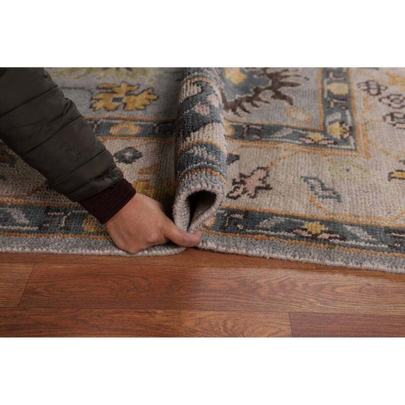 Gray Oushak Indian Area Rug Hand-Knotted Wool Carpet - 7'9"x 10'0"