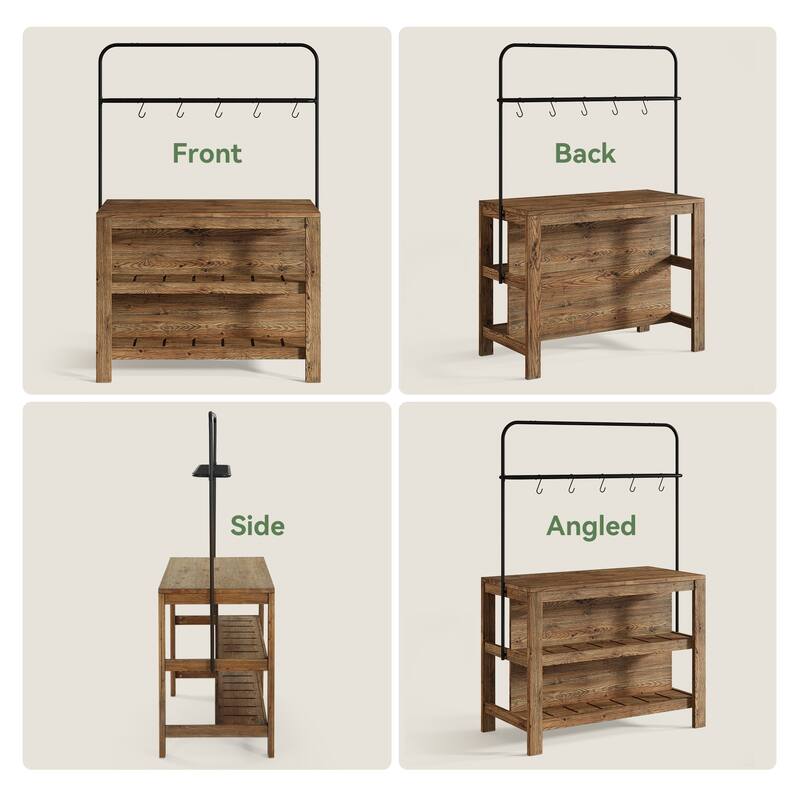 47 Inch Farmhouse Solid Wood Kitchen Island with Storage and 5 Hooks - 23.62" D x 47.24" W x 70.08" H