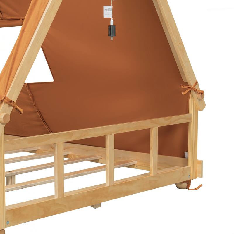 Full Size House Bed with Tent and Light
