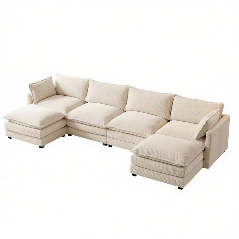 Oversized Modular Corduroy Sectional Sofa Set with Ottoman, 3-Seater / 4-Seater Deep Seat Lounge Couch for Living Room