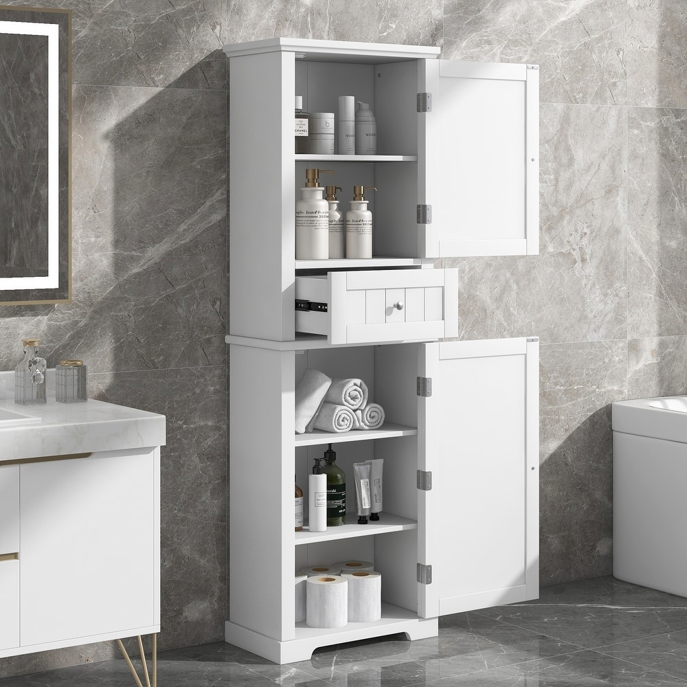 Roomfitters Tall Freestanding Bathroom Cabinet with Drawer, Adjustable Shelf and Smooth Painted MDF Finish