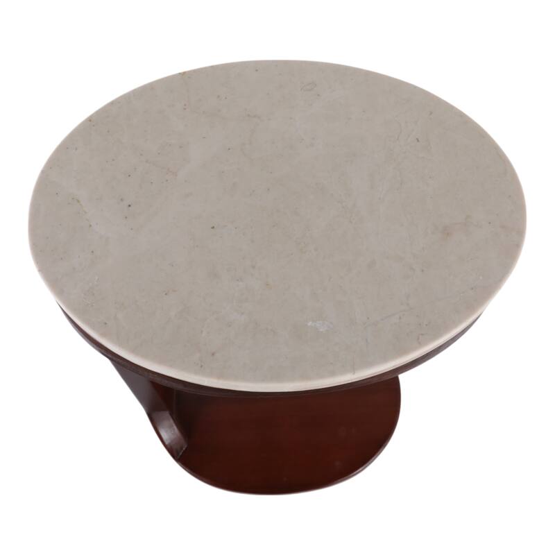 Marble Stone Accent Table Morden Design Top Walnut Base - 26" Ivory - 17" x 13" x 26"