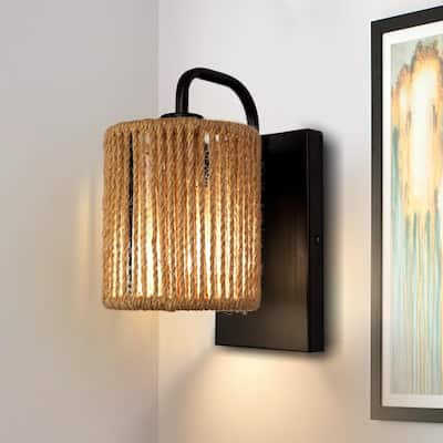 Bohemian bathroom light rattan wall light hemp rope,metal fixtures light
