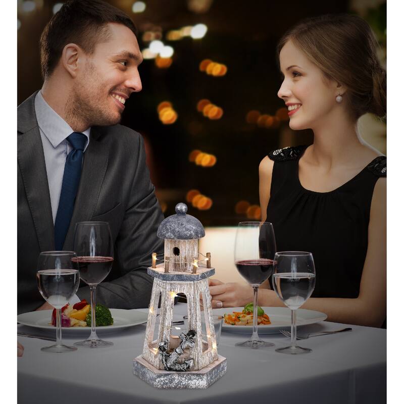 CoTa Global Silver Sea Nautical Wooden Lantern Lighthouse w/ LED Light - 8.8″Lx4.8″Wx4.3″H