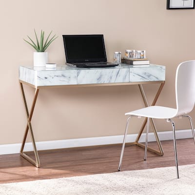 SEI Furniture Kewen Glam White Stone Writing Desk