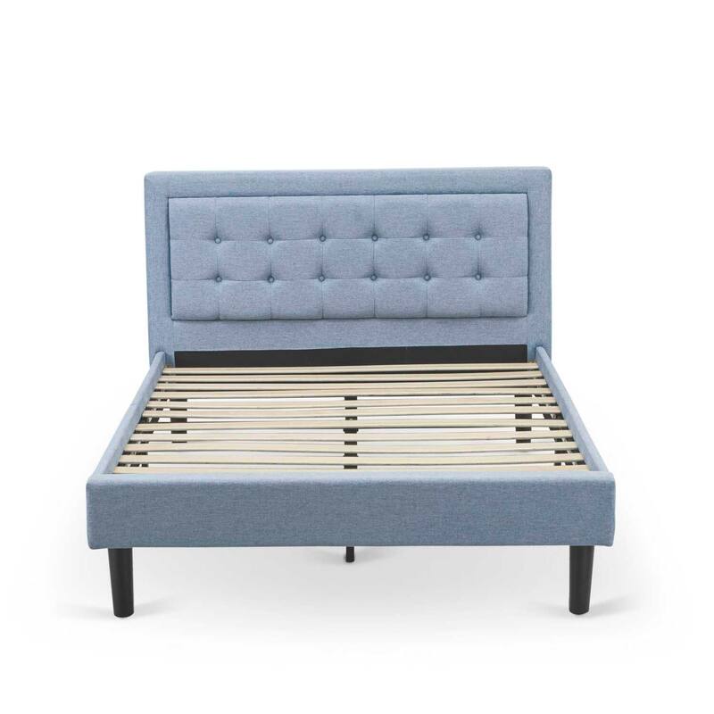 Full Size Bed Frame Upholstered Headboard - Modern Linen Fabric Bed - Black Legs - Easy Assembly