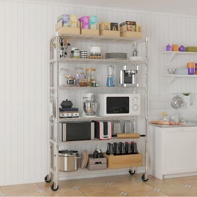 6-Tier NSF-Certified Steel Wire Shelving Rck with Wheels