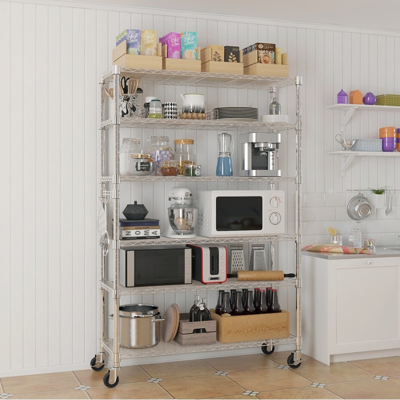 6-Tier NSF-Certified Steel Wire Shelving Rck with Wheels