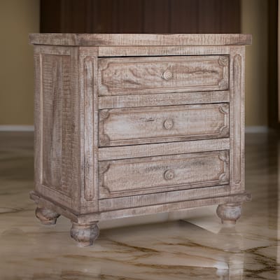 Gien 31 Inch Bedside Nightstand Mango Wood 3 Gliding Drawers Light Brown