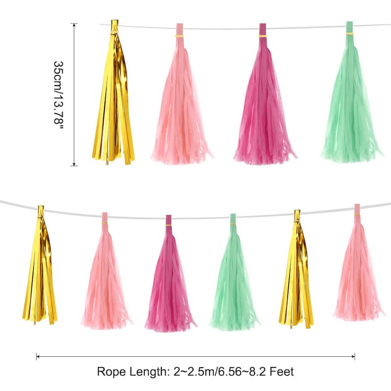 20Pcs Tassel Garland Banner with Rope - Light Pink,Rose Red,Light Green,Gold