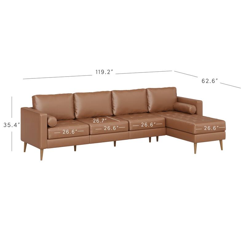 Breeze Mid Century Modern Sofa, Leather Couch with Tufted Cushion and Solid Wood Frame