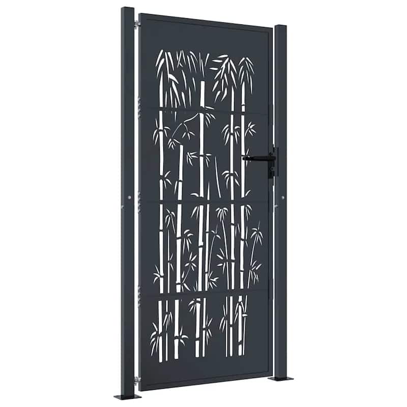 vidaXL Garden Gate Decorative Outdoor Fence Anthracite Steel Bamboo Design - 43.3 x 70.9"