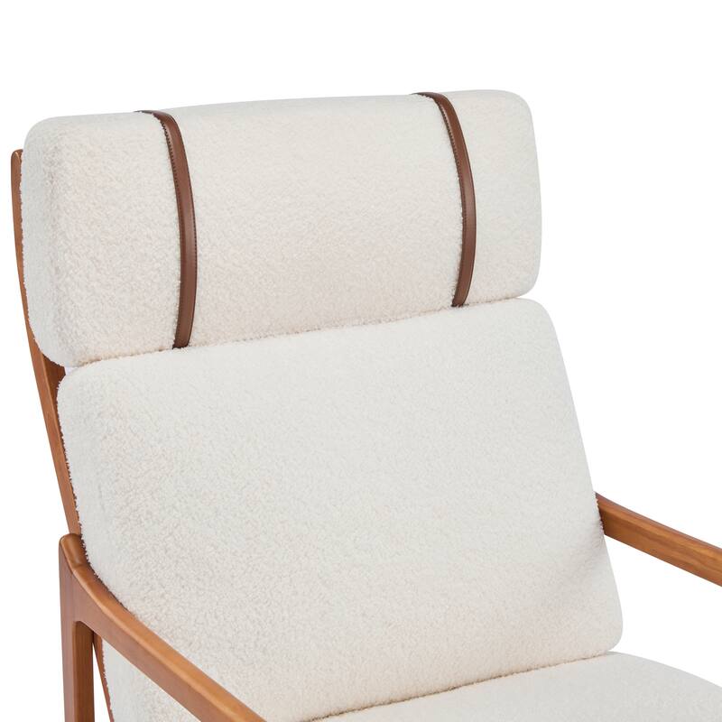 Mid Century Modern Accent Armchair, Solid Wood Frame with High Back, Beige Upholstered Cushions, Ergonomic Lounge Chair